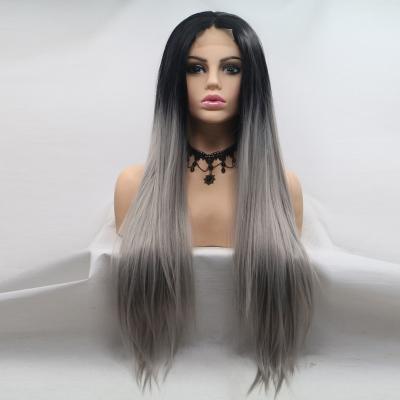 China New Fashion Style Black Gray Lace Full Wig Straight Synthetic Lace Front Wig High Temperature Silk Sellers for sale