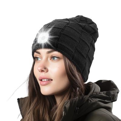 China Character New outdoor headwear led lighting knit hat Rechargeable removable wash and fleece warm windproof woolen hat for sale