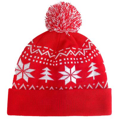 China Warm Hot sale of jacquard Santa hat winter warm jumper knitted hat snow Holiday caps for sale