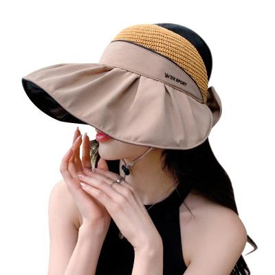 China Character Fashion Bow Women's Wide Brim Top Sun Hats Summer Empty Black Stick Up Beach Anti-UV Sunscreen Lady Outdoor Sun Visor Adjustable Hats for sale