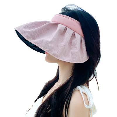 China Sun Black Empty Top Hat Picture Summer Glue Brim Beach Portable Foldable Hats Large For Women UV Protection Sun Visor Hat Hair Accessories for sale