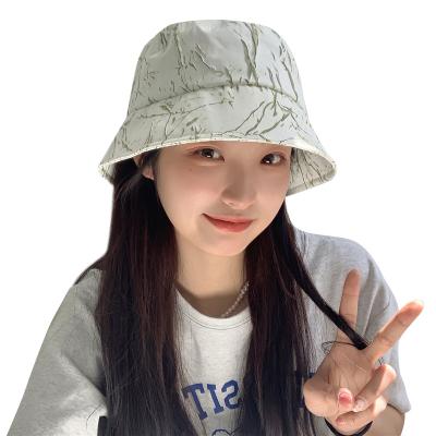 China Sunscreen Women's Summer Wide Brim Sun Hats Print 3D Embossed Bucket Hat Sunscreen Foldable Casual Beach Fisherman Hat Wholesale for sale