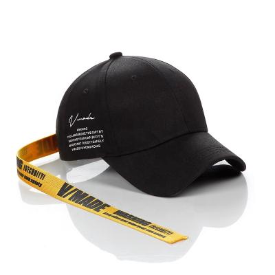 China COMMON Letter Print Unisex Sports Adjustable Baseball Cap With Letters Ribbon Style Cotton 6-Panel Hat Summer Punk Sun Visor for sale