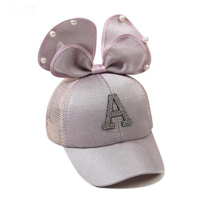 China breathable & Cute Baby Mesh Breathable Adjustable Big Bow Baseball Cap Sports Letter Sequin Lace Sun Hat Cartoon Waterproof Children Summer Hat for sale