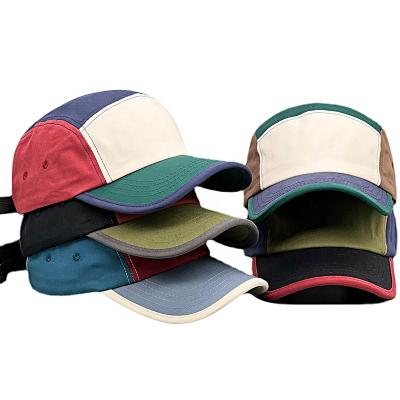 China JOINT Multi Color Patchwork Baseball Cap Adjustable Cotton Outdoor Sports Contrast 5 Panel Curved Brim Dad Hat for sale
