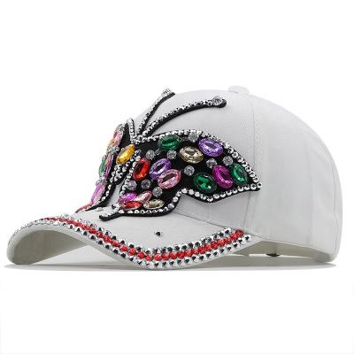 China COMMON rhinestone female colorful butterfly baseball cap denim fashion summer adjustable diary using casual hats women's sunshade hat for sale