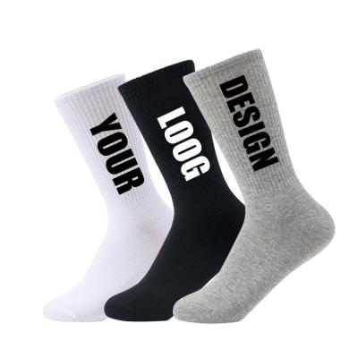 China No MOQ Custom Logo Cotton Design Embroidery Jacquard Mens Sports Crew Stockings Socks en venta