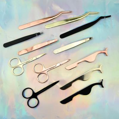 China Easy To Carry Wholesale Custom Eyelash Applicator Tweezers Small Eyelash Tool Kits Scissors for sale