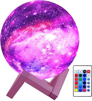 China Universe 16 3D Printing 15cm Moon Bedside Lamp Modern Universal Gift Purple Colorful Color Remote Control for sale