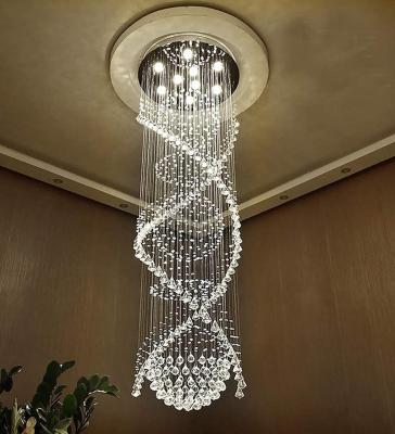 China Contemporary Luxury Crystal Round Spiral Chandelier Raindrop Long Flush Mount Chandelier Lighting Fixtures for Staircase Foyer Entryway for sale