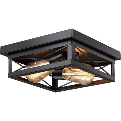 China Modern Minimalist Ceiling Light 2 Lamp Black Matte Metal Square Cage Ceiling Industrial Outdoor Mounted Semi Recessed Light for sale