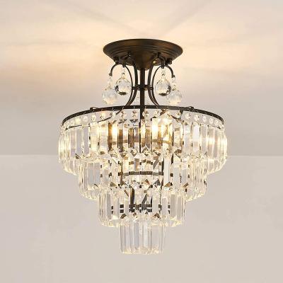 China Round LED Outdoor Mounted Modern Crystal Chandelier, Antique Modern Black Semi Flush Mount Ceiling Lamp E12 for sale