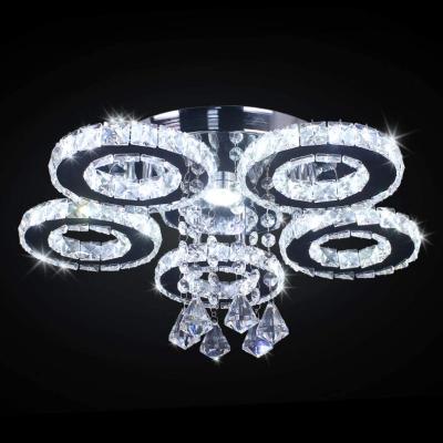 China Outdoor Mounted LED Round Crystal Glass Ceiling Light Cool White 5 Rings Modern Crystal Metal Ceiling Pendant Recessed Mount Light Fixtures for sale