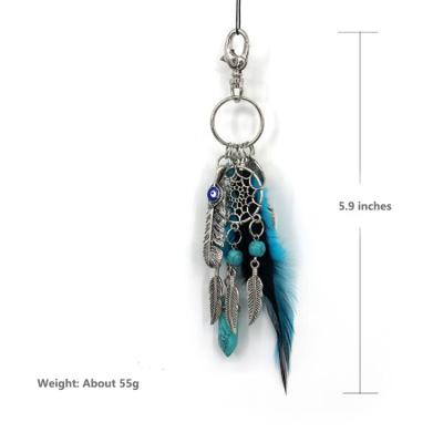 China Europe Handmade Dream Key Ring Key Chain Charm Catcher For Bag Ornament Feather Dreamcatcher Keychains Car Hanging Keychain for sale