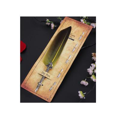 China Europe Handmade Calligraphy Quill Feather Pen Set Antique Writing Quill Pen with 5 Spare Seeds for Stationery Envelope Tool Gift for sale