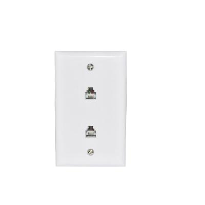 China Wall Plate 2 Ports 6P4 RJ11 Connector Wall Plate RJ11 Telephone Wall Plate for sale