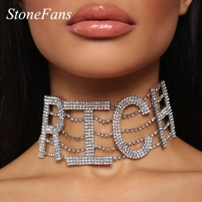 China Great Hiphop Rhinestone Letter Necklace Women Choker Necklaces Clavicle Chain Jewelry Gift for sale