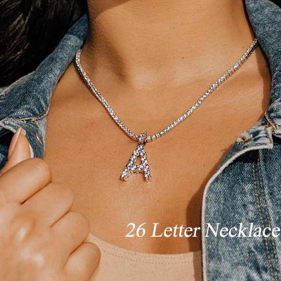 China Hiphop 26Rhinestone Letter Necklace Women Crystal Choker Pendant Necklace Tennis Necklace Jewelry for sale