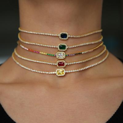 China New Trendy CZ Tennis Necklace Choker Rainbow Rhinestone Chain Bracelet for sale