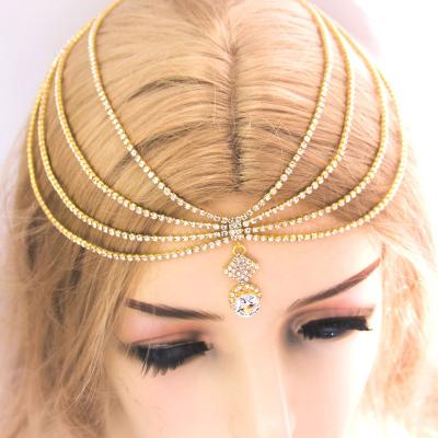 China Lady's Fashionable Waterdrop Shaped Forehead Fashion Key Chain Alloy Rhinestone Headwear for sale