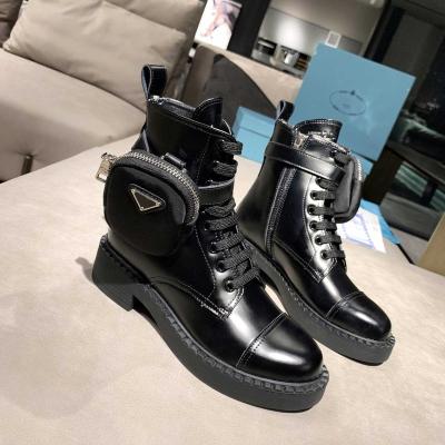 China Lightweight Chunky Heel New Comfortable High Genuine Leather Women's Boots Reject Pure Color Round Toe Lace Up Luxury Combat Boots Women for sale