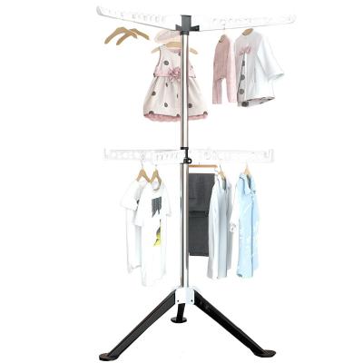 China Steel X-Shaped Double Three Layer Portable Tripod design foldable indoor clothes drying rack bedroom bathroom garment rack for sale