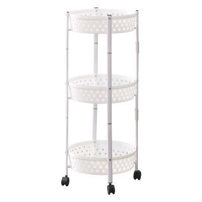 China Sustainable High quality plastics food storage containers Wheels Rotating Shelf 360 Degree Baskets Multipeporse 3 Tier Storage for sale