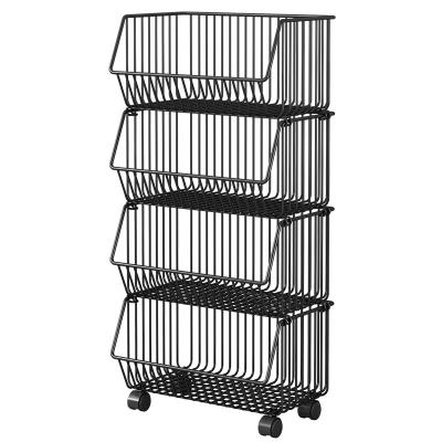 China Sustainable High cost performance Utensils Basket Stand Shelf 4 Layers With Wheels Multi function  Rack And Shelves Metal Organizer Storage for sale