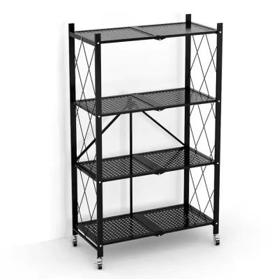 China Sustainable 4-layer 3-layer metal folding storage rack  metal storage for household kitchen shelves with wheels for sale