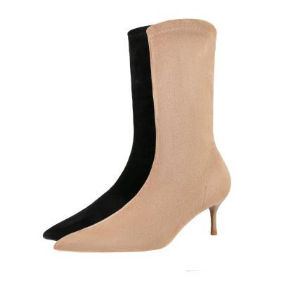 China Thermal Suede Stretch Pointed Toe Short Boots Winter Women Boots for sale