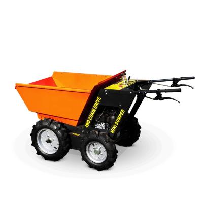 China Building Material Shops Cheap Power Wheelbarrow Gasoline Engine Four Wheel Drive Hydraulic Price Mini Dumper 4x4 for sale