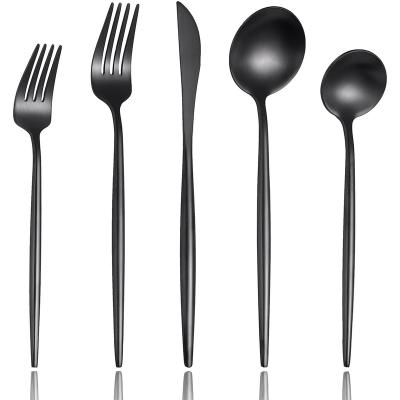 China Hot Viable Luxury Amazon 18/10 Stainless Steel 304 Metal Knife Spoon Black Silverware Set and Fork Kit Flatware Sets Cutlery Matte for sale