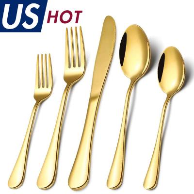 China Viable Luxury Stainless Steel Event Party Utensil Knife Spoon And Fork Sets Silverware Flatware Gold Bulk Cutlery Set For Wedding for sale