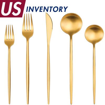 China Viable USA STORE Bulk Wholesale Metal Flatware Stainless Steel Spoons and Forks Set Flatware Silverware Restaurant Wedding Gold Utensils for sale