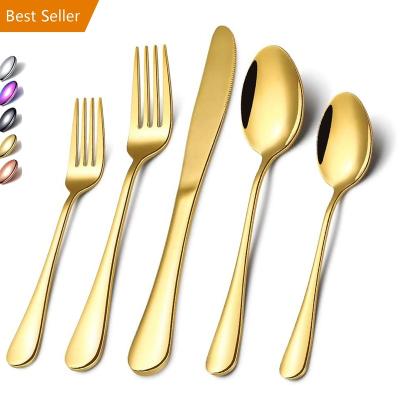 China Viable Wholesale High Quality 18/10 Stainless Steel Gold Plated Wedding Restaurant Cutlery Sets Silverware Flatware Set for sale