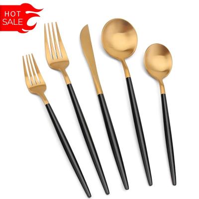 China Viable Stainless Steel Matte Black And Gold Cutleries Dining Restaurant Utensil Cutlery Flatware Silverware Set for sale