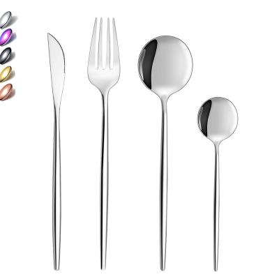 China 304 Stainless Steel Reusable Reusable Polish Silver Mirror Utensil Wedding Banquet Events Travel Cutlery Flatware Set for sale