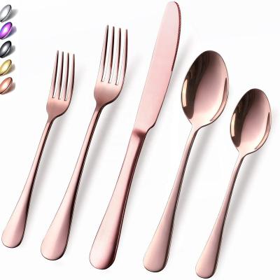 China 18/10 Viable Luxury Polish Rose Gold Cutlery Stainless Steel Mirror Silverware Set Travel Wedding Flatware for sale