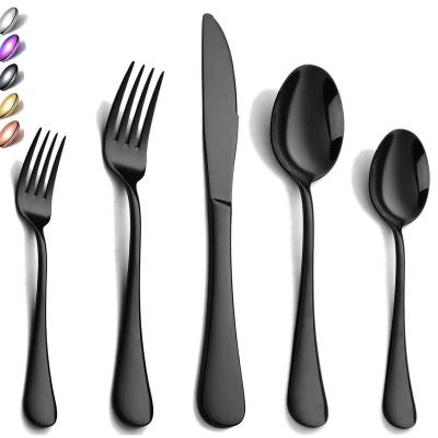 China Sustainable Custom Stainless Steel Silverware Party Cutlery Dining Restaurant Flatware Utensil Black Cutlery Set for sale