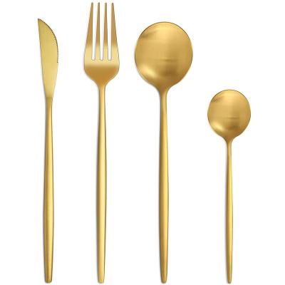 China 304 Stainless Steel Durable Luxury Colorful Matte Gold Plated Restaurant Wedding Silverware Sets Cutlery Set 24Pcs for sale