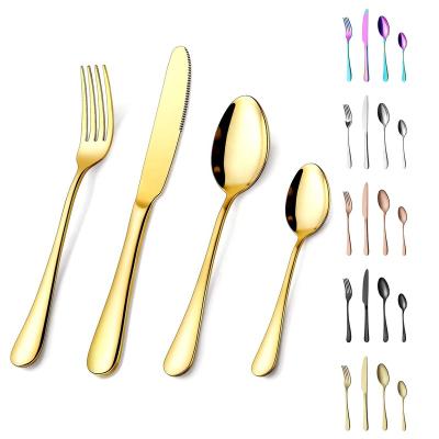 China Viable Black Silver 1010 Stainless Steel Knife Spoon Fork Gold Flatware Sets Home Wedding 24Pcs Cutlery Set for sale