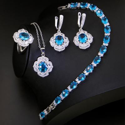 China Newest Custom Vintage Necklace Earrings Bracelet Ring Full Four Piece Jewelry Set for sale