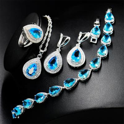 China Sky Blue Crystal White Zircon Turquoise Jewelry Sets Dubai Romantic Western Jewelry Sets Women Necklace For Women Wedding Party Gift for sale