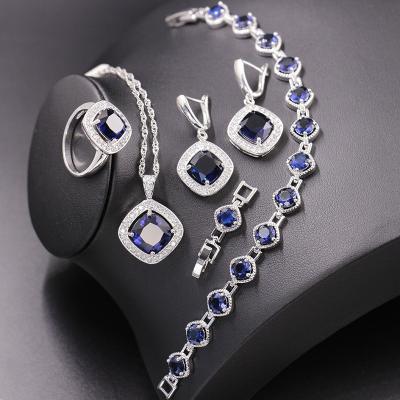 China Quality Assurance Environmentally Friendly Sapphire Four Piece Jewelry Necklace Fashionable Set Women for sale