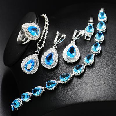 China CLASSIC Luxurious Cubic Zirconia Gemstone Drop Water Drop Earring Necklace Bracelet Women Bridal Jewelry Set For Wedding Party Gift for sale