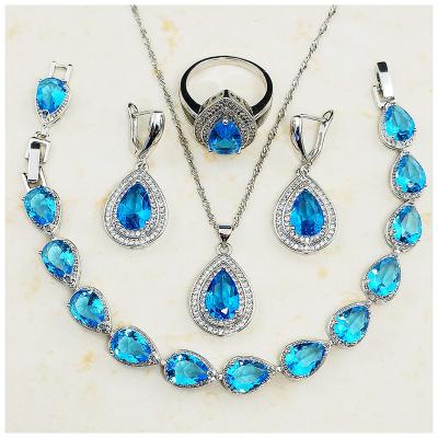 China Sky Blue Crystal White Zircon Turquoise Jewelry Sets Dubai Romantic Western Jewelry Sets Women Necklace For Women Wedding Party Gift for sale