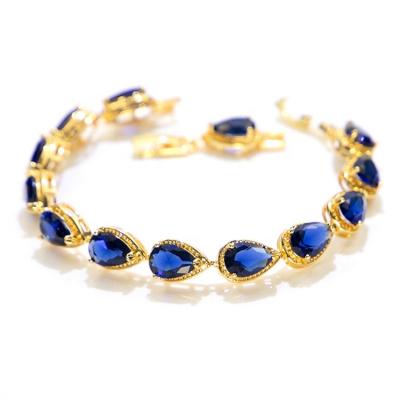 China Newest Custom Made Silver Blue Hiphop Gemstone Tennis Chain Bracelet Women for sale