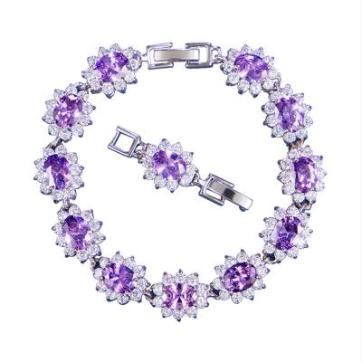 China FASHIONABLE kaidimei ladies charming purple oval zircon sunflower shape white gold women bracelet for sale