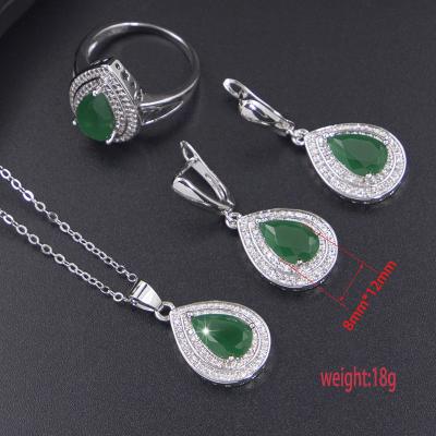 China Romantic Fashion Water Drop Earrings Necklace Set Jewelry Four Leaf Clover Weekly Silver Korean OEM For Women Party Gift for sale