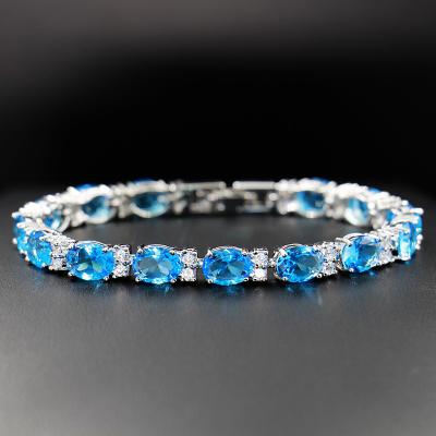 China BOHEMIA Sky Blue Cut Luxury Colorful Oval Diamond Zircon Wedding Bridal Engagement Ring Three Pieces Jewelry Set for sale